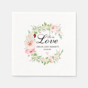 So verliebt rosa weiße florale romantische Hochzei Serviette
