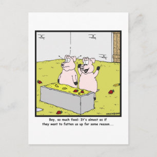 So viel Essen: Schweinefleisch Cartoon Postkarte