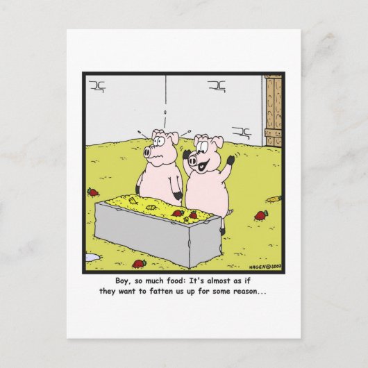 So viel Essen: Schweinefleisch Cartoon Postkarte (Vorderseite)