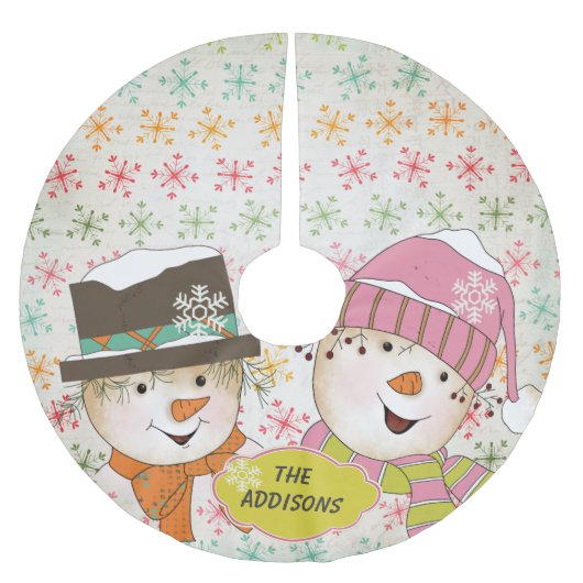 So viele Schneeflocken Snowmen Holidays Baumrock Polyester Weihnachtsbaumdecke (Vorderseite)