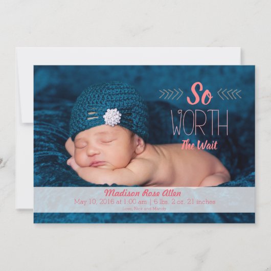 "So worth the wait" Adoption oder Geburtsankündigu Ankündigung (Vorderseite)