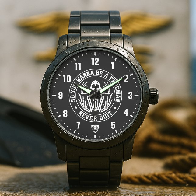 So You Wanna Be A Frogman Patch Black Armbanduhr (So You Wanna Be A Frogman - Never Quit Patch Black Stainless Steel Watch)