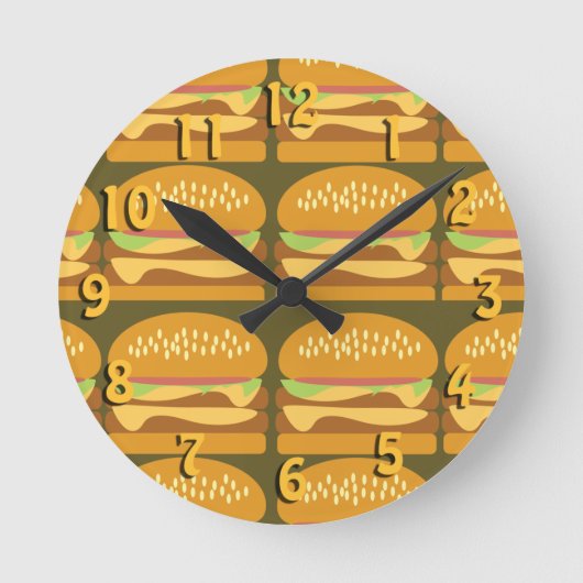 So Yummy Cheeseburger Time Fun Burger Pattern Runde Wanduhr (Vorderseite)