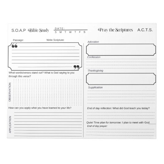 SOAP Bible Study Journal Notepad Notizblock (Vorderseite)