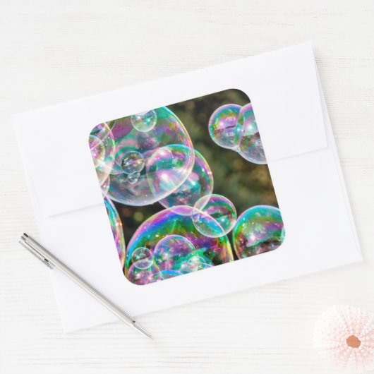 Soap bubbles quadratischer aufkleber (Umschlag)