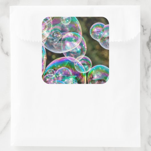Soap bubbles quadratischer aufkleber (Tasche)