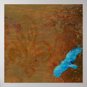 Soar Grunge Blue Vulture Poster