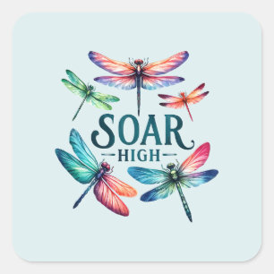 Soar High - Artistic Dragonfly Quadratischer Aufkleber