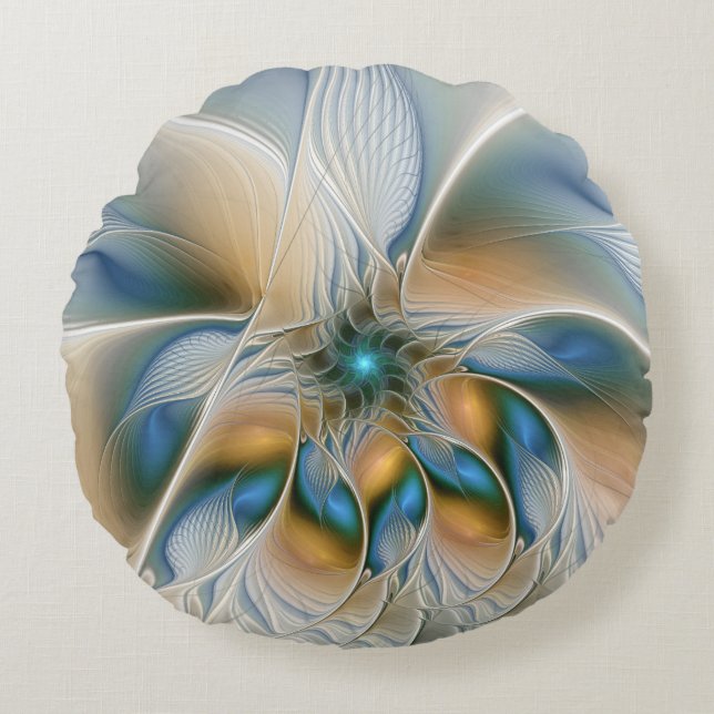 Soaring, Abstract Fantasy Fractal Art With Blue Rundes Kissen (Vorderseite)