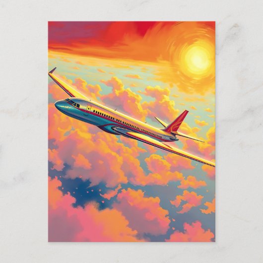 Soaring Airplane - Vibrant Painterly Style Art Postkarte (Vorderseite)