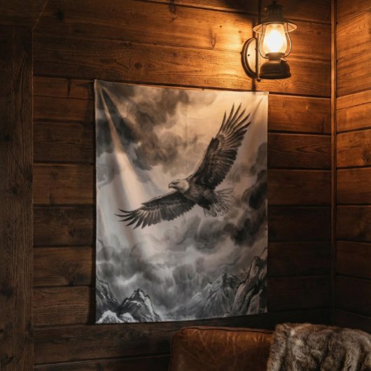 Soaring Eagle Mountain Tapestry | Black and White  Wandteppich