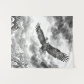 Soaring Eagle Mountain Teppich | Schwarz und Weiß Wandteppich (Vorderseite (Horizontal))