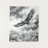 Soaring Eagle Mountain Teppich | Schwarz und Weiß Wandteppich (Vorderseite)