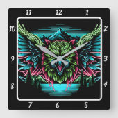 Soaring Falcon Neon Quadratische Wanduhr (Vorderseite)
