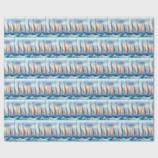 Soaring Seagulls With Sailboat Regatta Geschenkpapier (Flach)