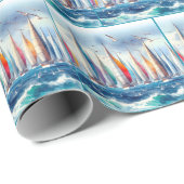 Soaring Seagulls With Sailboat Regatta Geschenkpapier (Rolleneckpunkt)