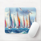 Soaring Seagulls With Sailboat Regatta Mousepad (Mit Mouse)