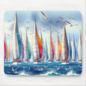 Soaring Seagulls With Sailboat Regatta Mousepad (Vorne)