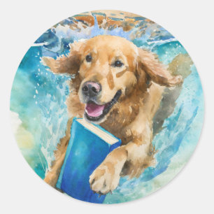 Sober Dog Frolicking mit Big Book Erholung Runder Aufkleber