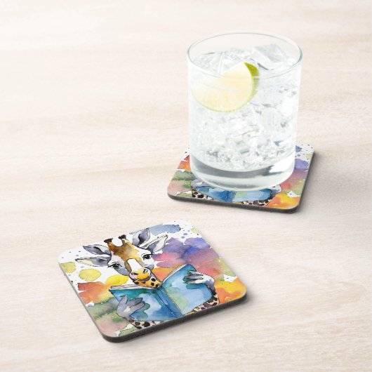 Sober Giraffe Reading Big Book Erholung Getränkeuntersetzer (Rechte Seite)