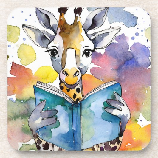 Sober Giraffe Reading Big Book Erholung Getränkeuntersetzer (Vorderseite)