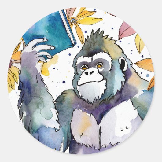 Sober Gorilla liest Big Book Erholung Runder Aufkleber (Vorderseite)