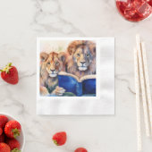 Sober Lion and Cub Reading Big Book Serviette (Beispiel)