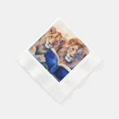 Sober Lion and Cub Reading Big Book Serviette (Ecke)