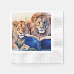 Sober Lion and Cub Reading Big Book Serviette