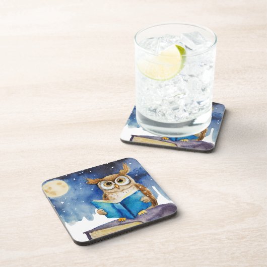 Sober Owl liest Big Book Erholung Getränkeuntersetzer (Rechte Seite)