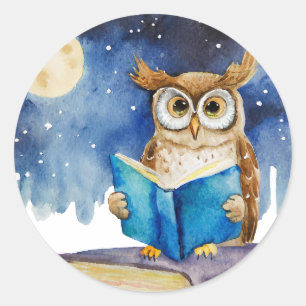 Sober Owl liest Big Book Erholung Runder Aufkleber