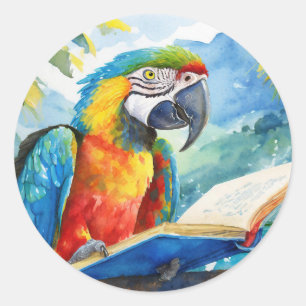Sober Parrot Reading Big Book Erholung Runder Aufkleber
