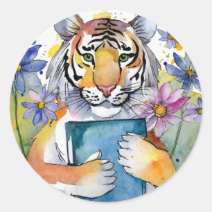 Sober Tiger liest Big Book Erholung Runder Aufkleber