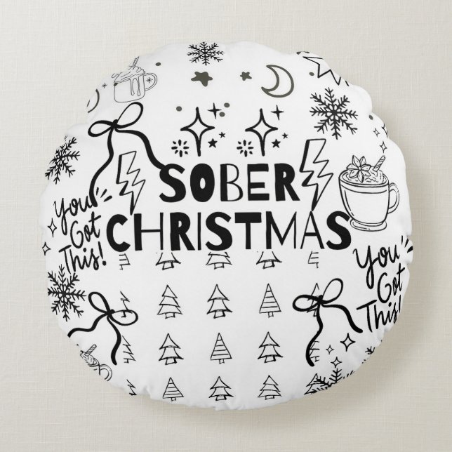 Sober Weihnachten Rundes Kissen (Vorderseite)