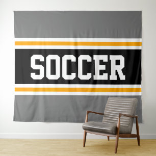 SOCCER Athletic Sporty Graue, schwarz-gelbe Streif Wandteppich