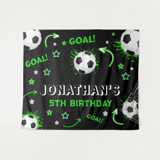 Soccer Ball Birthday Backdrop Wandteppich (Vorderseite (Horizontal))