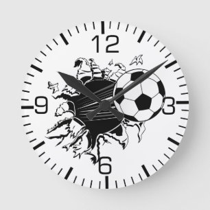 Soccer Ball Busting Out Runde Wanduhr