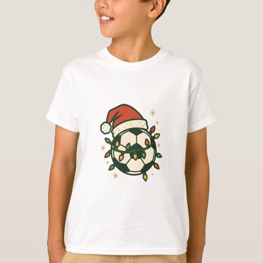 Soccer Ball Christmas Lights Santa Hat Funny T-Shirt (Vorderseite)