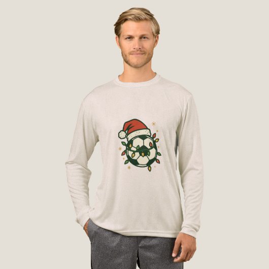 Soccer Ball Christmas Lights Santa Hat Funny  Tri-Blend Shirt (Volle Vorderseite)