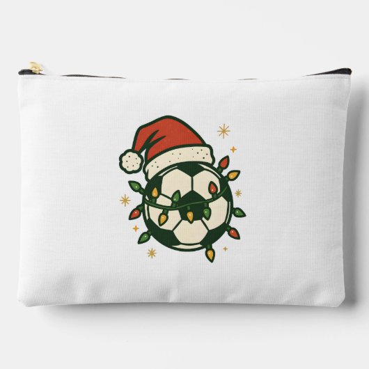Soccer Ball Christmas Lights Santa Hat Funny Zubehörtasche (Vorderseite)
