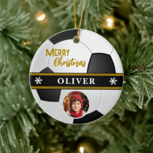 Soccer Ball Individuelle Name Frohe Weihnachts-Fot Keramik Ornament