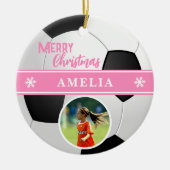 Soccer Ball Individuelle Name Frohe Weihnachts-Fot Keramik Ornament (Vorne)