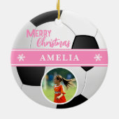 Soccer Ball Individuelle Name Frohe Weihnachts-Fot Keramik Ornament (Hinten)
