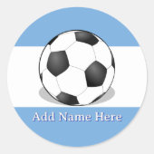 Soccer Ball on Light Blue and White Background Runder Aufkleber (Vorderseite)