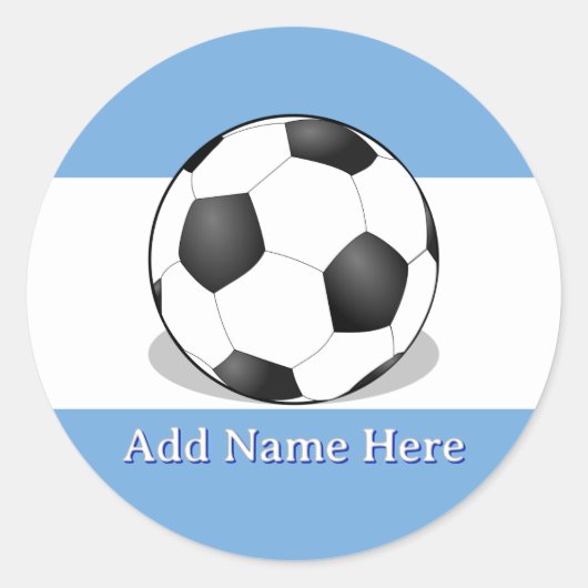 Soccer Ball on Light Blue and White Background Runder Aufkleber (Vorderseite)