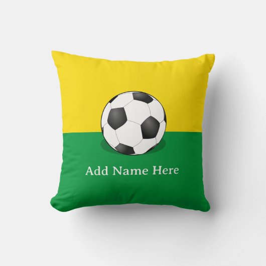 Soccer Ball on Yellow and Green Background Kissen (Vorderseite)