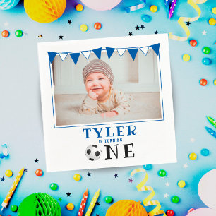 Soccer Ball One 1st Birthday Photo Birthday Party Serviette