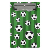 Soccer Ball Pattern on Green Stripes Mini Klemmbrett (Vorderseite)