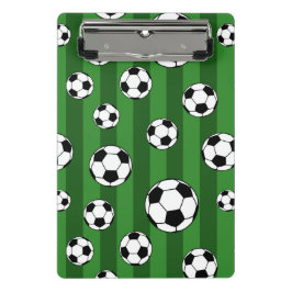 Soccer Ball Pattern on Green Stripes Mini Klemmbrett