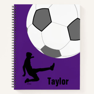 Soccer Ball Player Kick Lila Spiral Notebook Notizblock